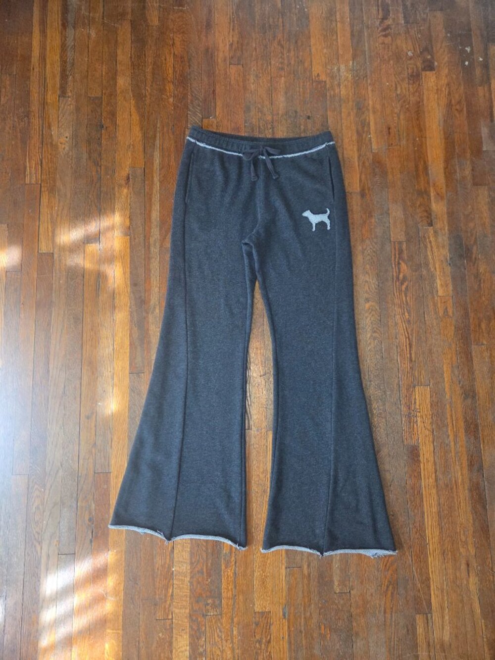 PINK Grey Boot Cut Wide Leg Mid Rise Terry Cloth Sweatpants